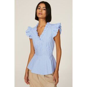 TOME Collective blue White Striped Flutter Sleeve Top Women's Size 14